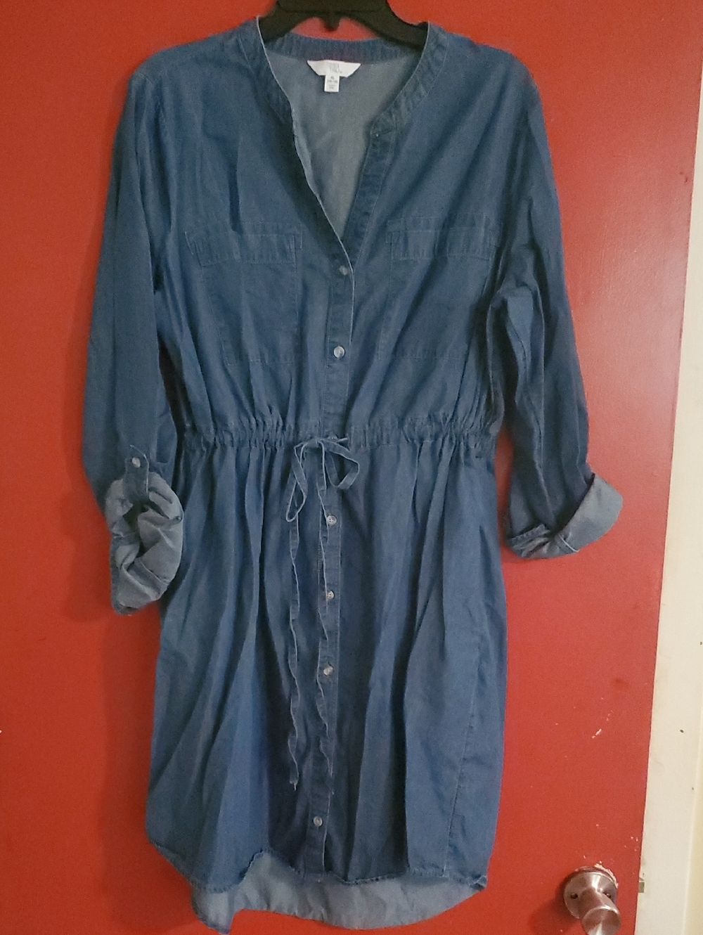 Time and Tru Chambray Button-Front Drawstring Waist Dress - Blue Sz XL 16 -18